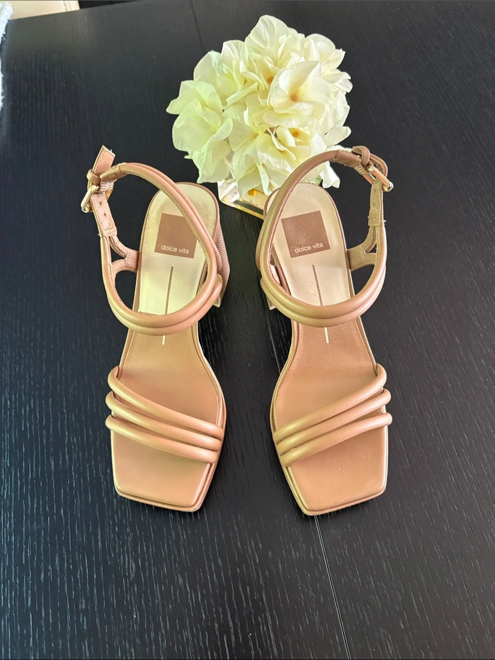 Dolce Vita Nude/Tan Strappy Square-Toe Block Heel Sandals